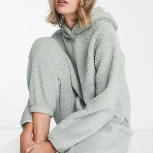 ASOS DESIGN lounge borg sherpa hoodie & sweatpants set in sage
